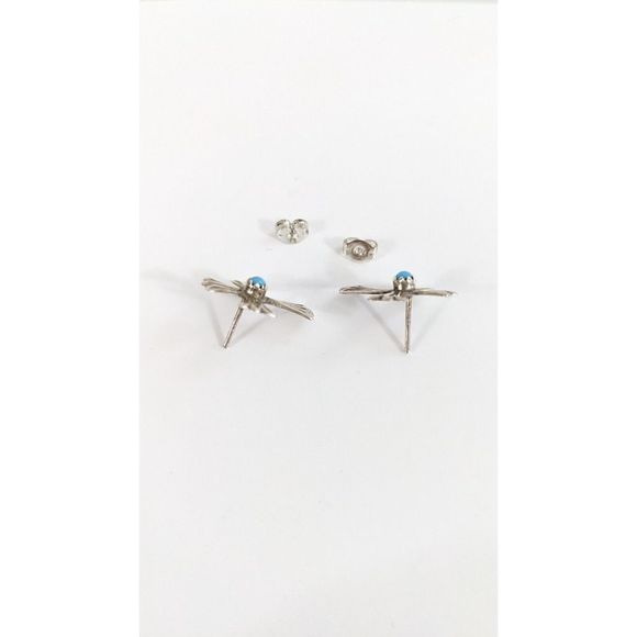 Sterling Silver Native American Cast Cross Studs Turquoise - Picture 8 of 8